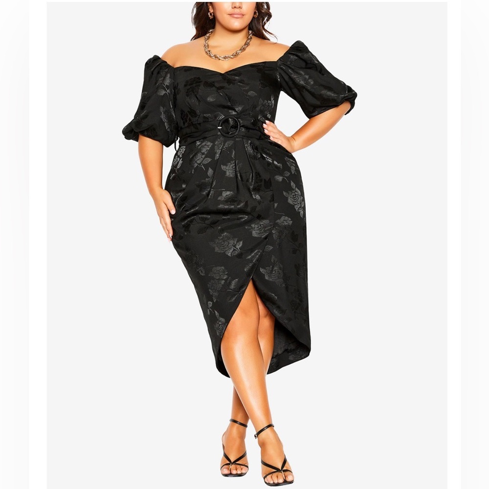 City Chic Black Off-Shoulder Midi Dress